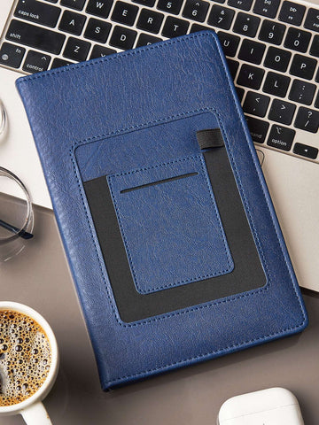 Edgemont - A5 Faux Leather Notebook with Phone Pocket & Pen Loop - Blue