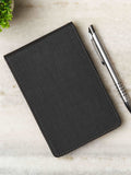Victoria - Vegan Leather Notepad: Pocket Size with Pen Holder -  Black